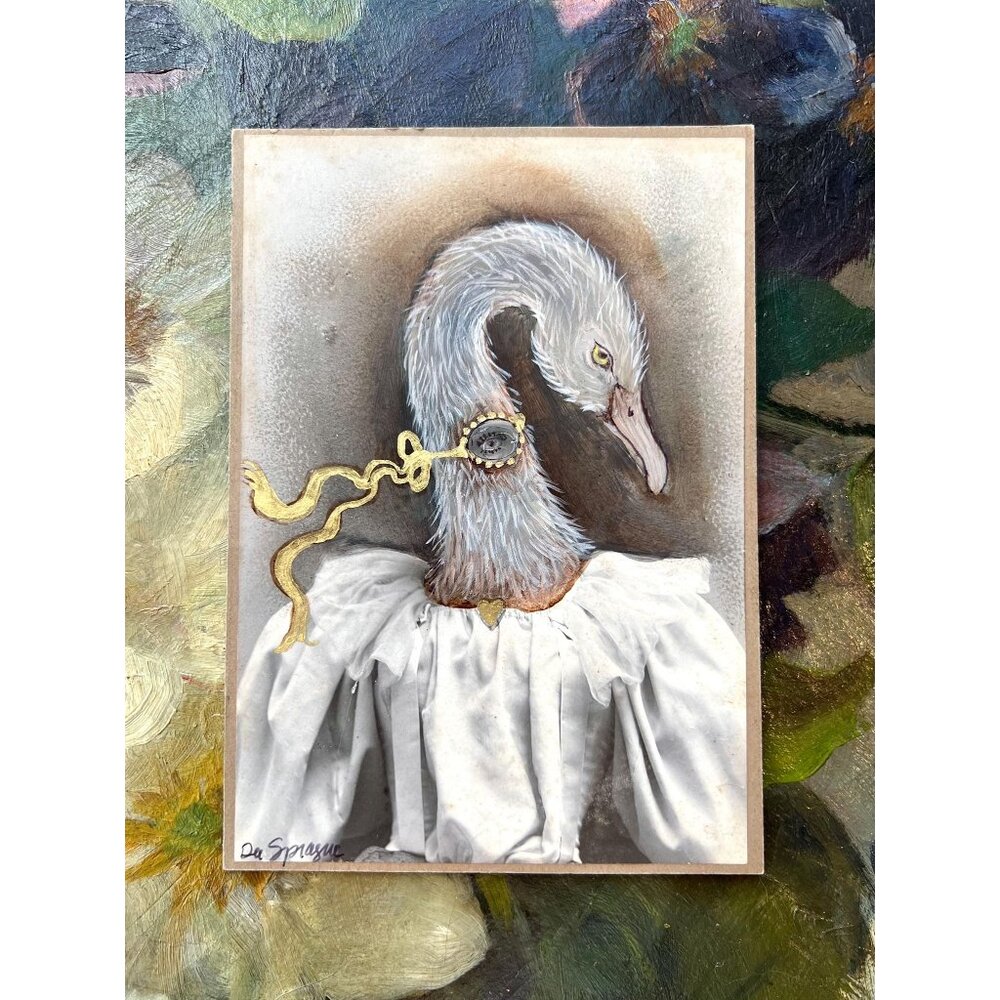 Swan Girl Altered Art Victorian Cabinet Card Photo Painting by Dee Sprague
